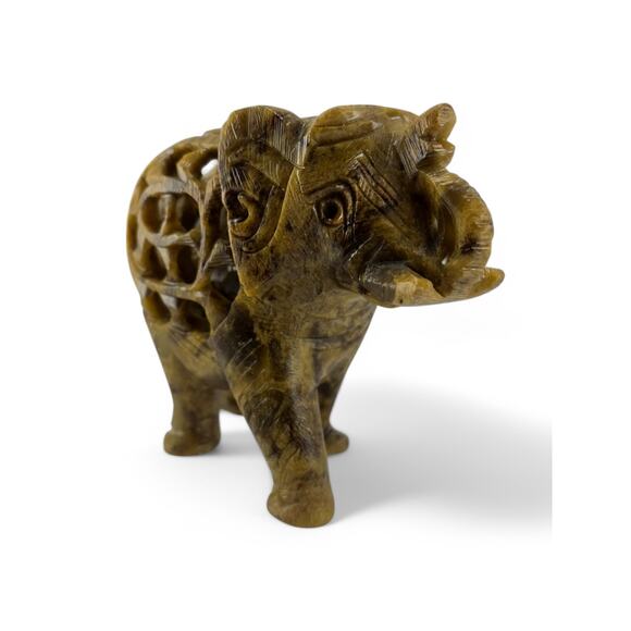 Hand-Carved Soapstone Elephant Figurine with Intricate Inner Baby Elephant - Picture 2 of 10